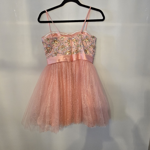 Dave & Johnny Girls Size 7/8 Peach Special Event Beaded Tulle Dress - Picture 3 of 9